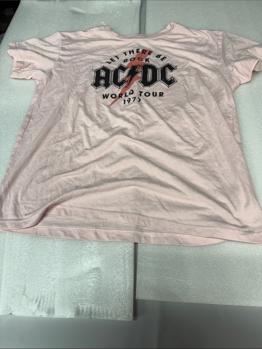 AC/DC Light Pink Graphic Kids Tee with Lightning Bolt